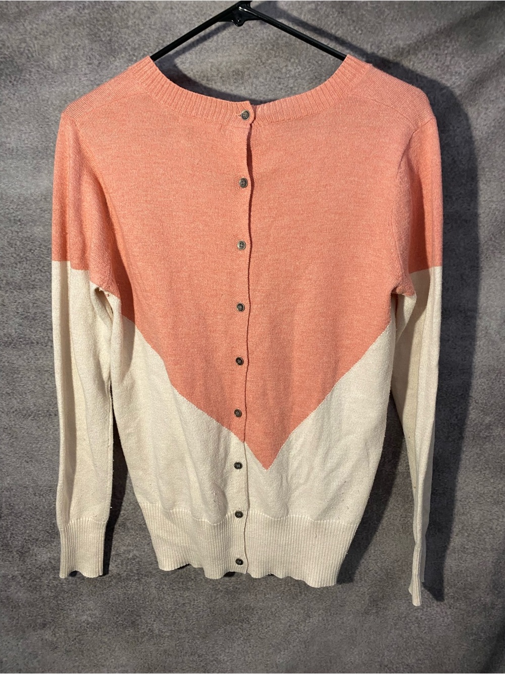 41 Hawthorn Stitch Fix Pink Cream Colorblock Cardigan Sweater Button Back Size M